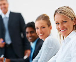 Professional business team smiling together